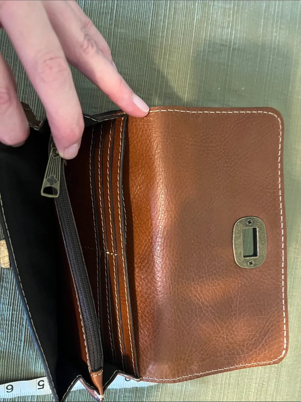 Patricia Nash Cognac Leather Crossbody with Buckle Detail and Matching Wallet